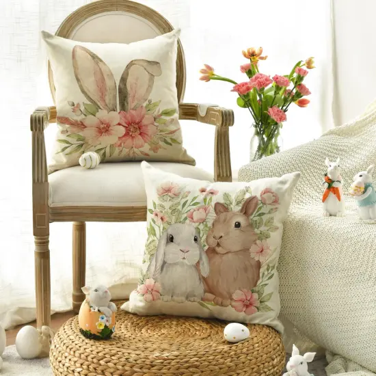 AVOIN colorlife Easter Rabbit Flower Buffalo Plaid Be Hoppy Throw Pillow Cover, 18 x 18 Inch Polka Dot Bird Be Kind Cushion Case Decoration for Sofa Couch Set of 4 {6}