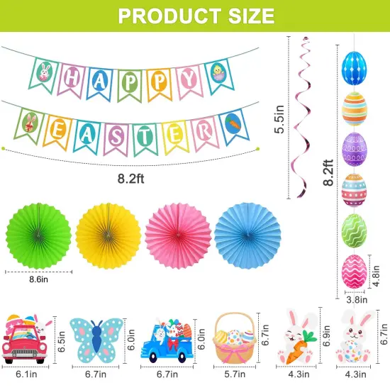 Easter Decorations Easter Decor Happy Easter Banner Egg Bunny Garland Hanging Swirl for Home Office School Classroom Themed Party Decorations {4}