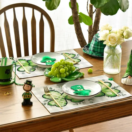 Artoid Mode Bufflao Plaid Shamrock St. Patrick's Day Placemats Set of 4, 12x18 Inch Seasonal Spring Table Mats for Party Kitchen Dining Decoration {6}