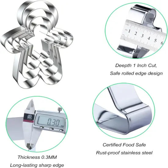 4 Piece Christmas Gingerbread Boy Cookie Cutters Shapes Molds - Stainless Steel {3}