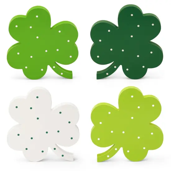 AKEROCK St Patricks Day Decor, Wooden Shamrock Decor for Table, Tiered Tray, Office Desk, Mantle Saint Patricks Day Decorations for the Home, 4 PCS Shamrock Decorations {1}