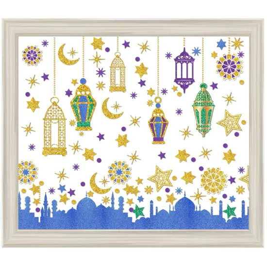 Ramadan Mubarak Window Clings Eid Mubarak Window Stickers Party Supplies Decorations Muslim Happiness Ramadan Eid al-Fitr Decor Kareem Cut-Out Decals {1}