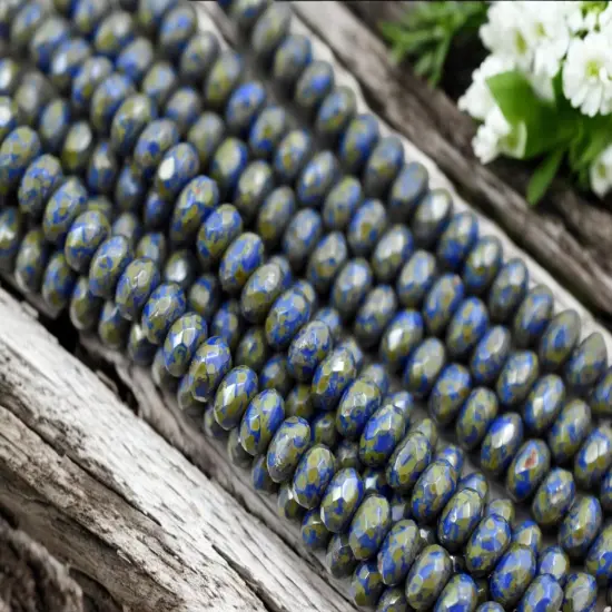 *21* 5x7mm Opaque Cobalt Travertine Fire Polished Rondelle Beads {4}