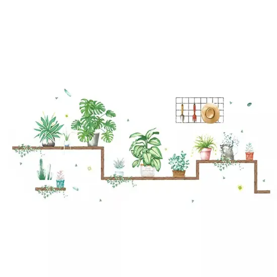 Green Potted Plants on Shelves WALL STICKER Hanging Leaves Removable PVC Home {1}
