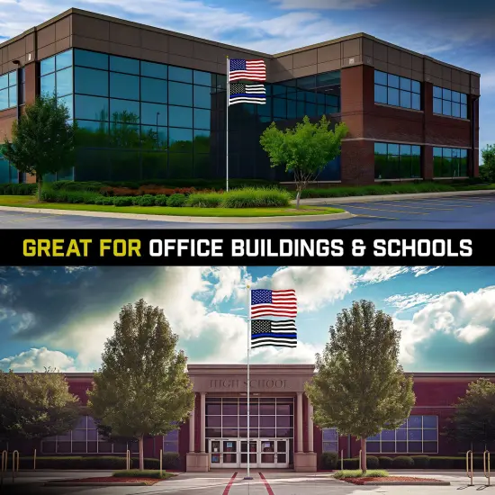 G128 Combo Pack: 20 Ft Telescoping Aluminum Flagpole (Silver) & American and Thin Blue Line Flags 3x5 Ft, Both ToughWeave Series Embroidered Polyester | Pole with Flags Included {5}