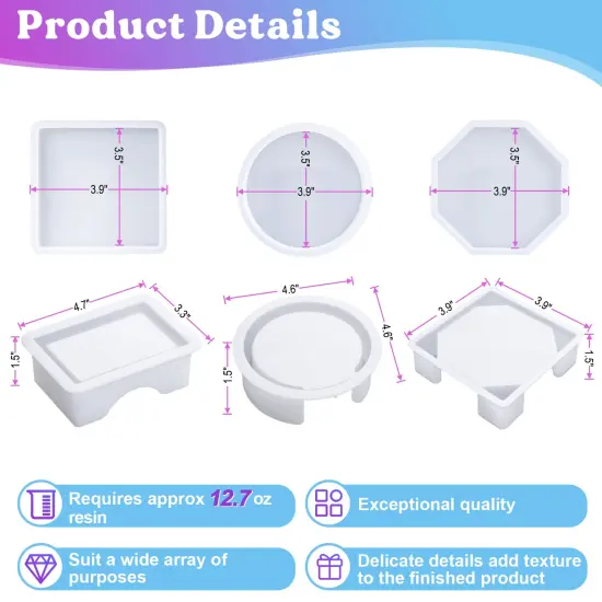 LET'S RESIN 18 Pcs Coaster Resin Molds Silicone, Coaster Molds with Round Square Octagon Shape Holder Molds for Epoxy Resin, DIY Art Craft Cup Mats {2}