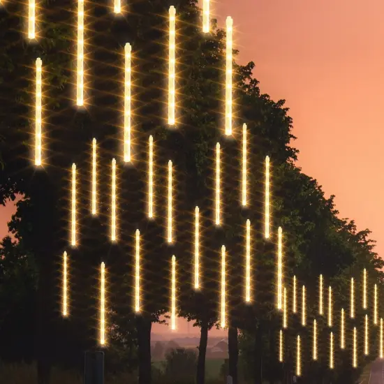 Dazzle Bright Christmas Lights Outdoor, 288LED Meteor Shower Rain Lights 12 Inch 8 Tubes, Waterproof Plug in Falling Icicle Lights Christmas Decorations for Xmas Tree Yard House Decor (Warm White) {1}