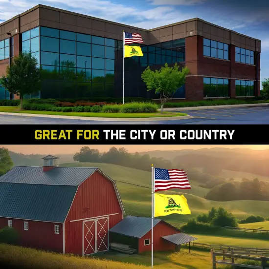 G128 Combo Pack: 25 Ft Telescoping Aluminum Flagpole (Silver) & American and Gadsden Flags 3x5 Ft, Both StormFlyer Series Embroidered 220GSM Spun Polyester | Pole with Flags Included {5}