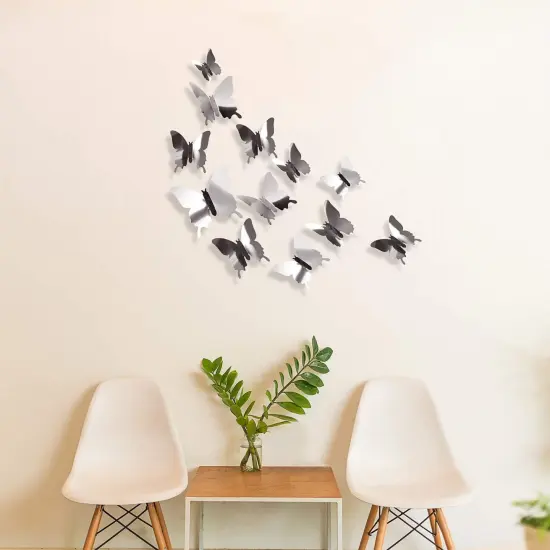 48 Pieces Butterfly Wall Decor DIY Mirror 3D Butterfly Stickers Removable Butterfly Decals for Home Bedroom Bathroom Living Room Decor(Butterfly,Silver) {2}