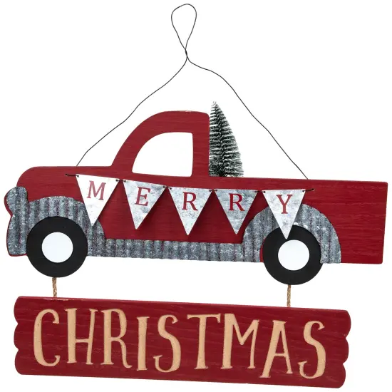 Northlight Merry Christmas Truck Hanging Wall Sign - 15.75" Red {3}
