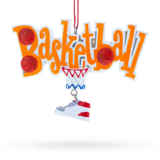 Basketball Word with Shoe and Hoop Resin Christmas Ornament {1}