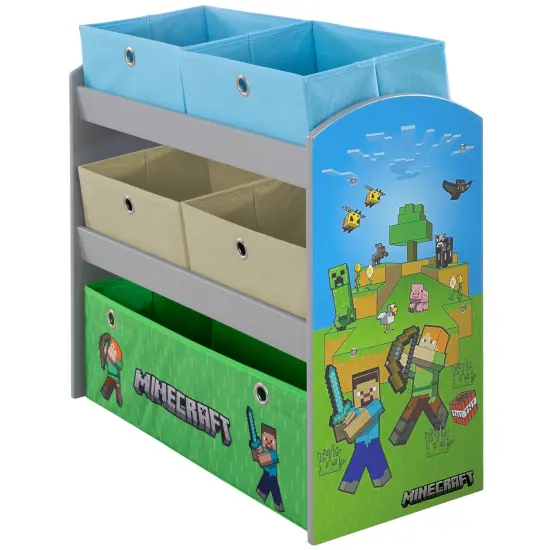 Minecraft: Play Shelf & Fabric Boxes - Storage & Organization, Toy-Games-Clothes, Green-Tan-Blue, Game Theme Design Decor, 25 x 23.6 x 11.8", Licensed {6}