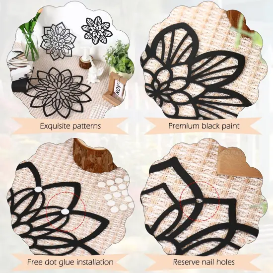 Zzbakress 3 Pieces Metal Flowers Wall Decor, Black Wall Decor, Flower Art Wall Decor Farmhouse Wall Decor Multiple Flowers Hanging Decor for Bathroom Living Room Garden Office (Black Elegant) {6}