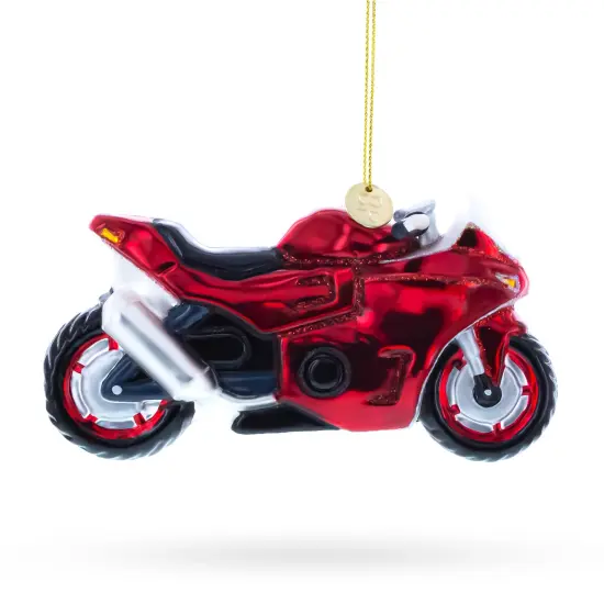 Red Motorcycle Glass Christmas Ornament {3}