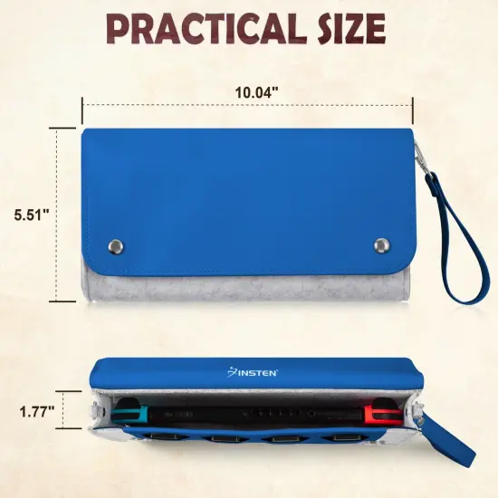 Insten Carrying Case Purse For Nintendo Switch and OLED Model, PU Leather Cover Travel Bag Sleeve Pouch, With Detachable Shoulder and Hand Strap For Girls Boys Women, Blue {6}