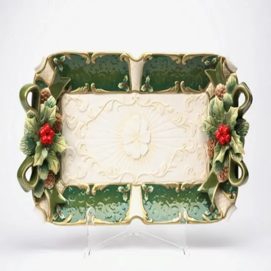Hand Painted Ceramic Christmas Holly Tray, Home D&eacute;cor, Gift for Her, Gift for Mom, Kitchen D&eacute;cor, Christmas D&eacute;cor {3}