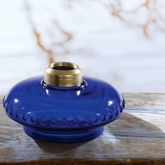 B & P Bracket Wall Shelf Kerosene Oil Lamp Glass Font Fount 5.75 in Cobalt Blue {4}