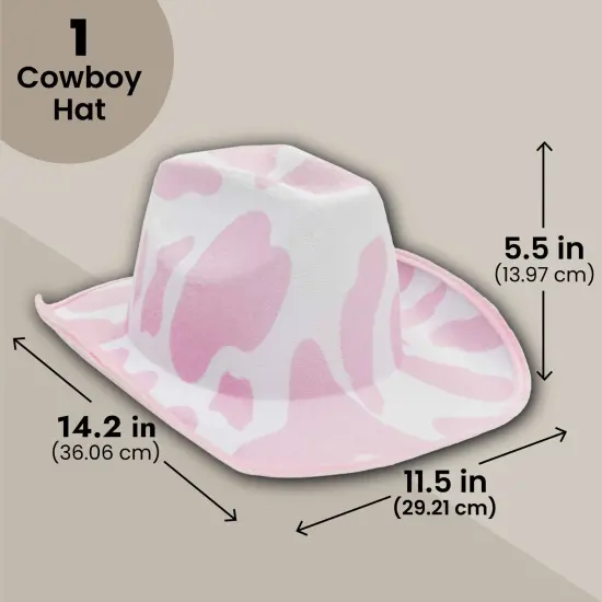 Cowboy Hat for Women, Men - Light Pink Cowgirl Hat with Cow Print Design for Birthday Party, Costume (Adult Size) {3}