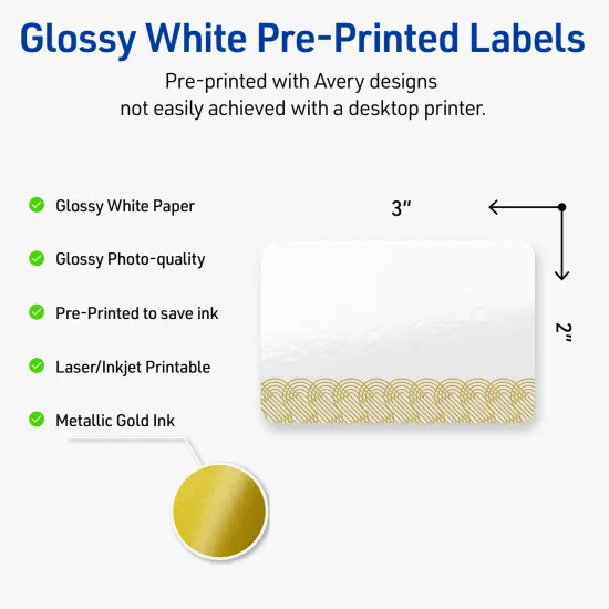 Avery Printable Rectangle Labels with Sure Feed Technology, Pre-Printed Gold Lace Trim Pattern, Glossy White, 2" x 3", Laser & Inkjet Compatible, 80 Total, Great for Branding, Marketing, and Events {2}