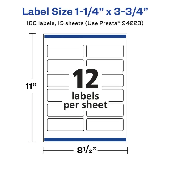 Avery Matte White Removable Rectangle Labels with Sure Feed Technology, Print-to-the-Edge, 1.25" x 3.75" {5}