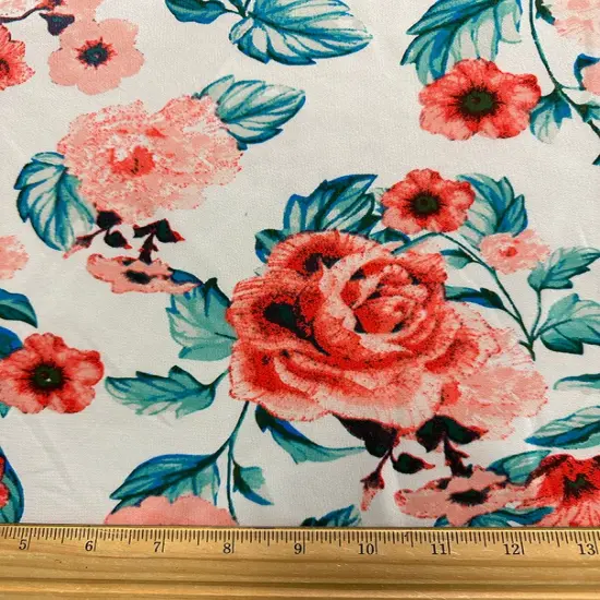 Coral Multi Floral Print Scuba Knit Fabric By the Yard {3}