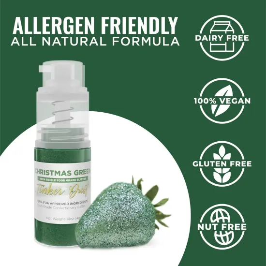Bakell - Christmas Green Tinker Dust Edible Glitter (4g, 1x Spray Pump) for Food, Desserts, and Beverages! {3}