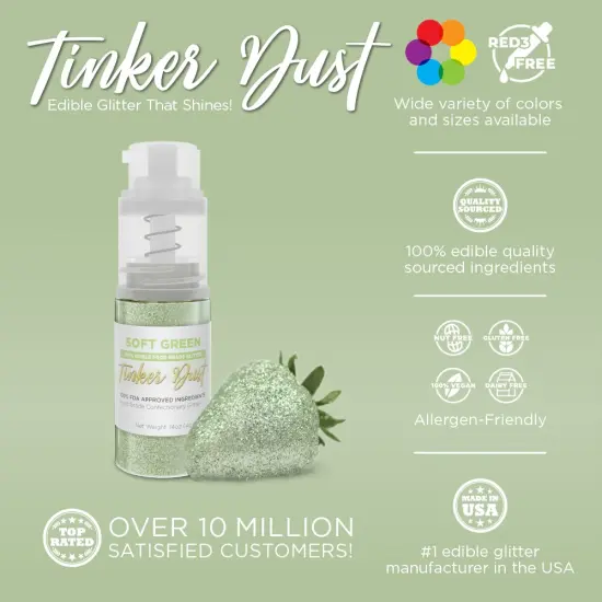 Bakell - Soft Green Tinker Dust Edible Glitter (4g, 1x Spray Pump) for Food, Desserts, and Beverages! {2}