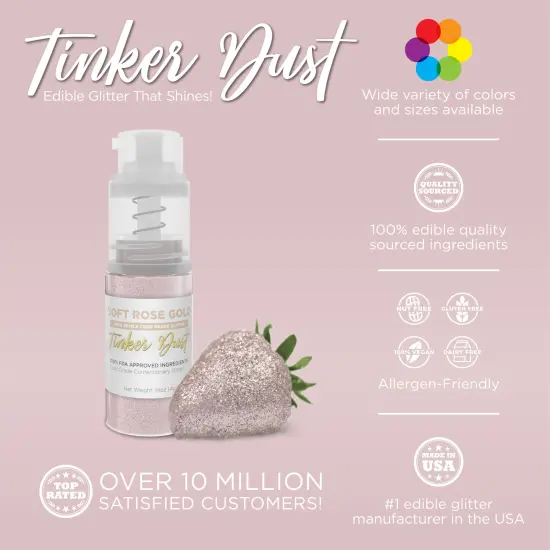Bakell - Soft Rose Gold Tinker Dust Edible Glitter (4g, 1x Spray Pump) for Food, Desserts, and Beverages! {2}
