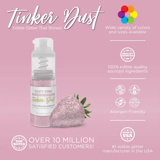 Bakell - Soft Pink Tinker Dust Edible Glitter (4g, 1x Spray Pump) for Food, Desserts, and Beverages! {2}