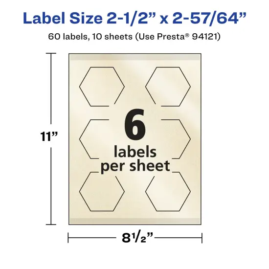 Avery Pearlized Ivory Hexagon Labels with Sure Feed Technology, Print-to-the-Edge, 2-1/2" x 2-57/64" {5}