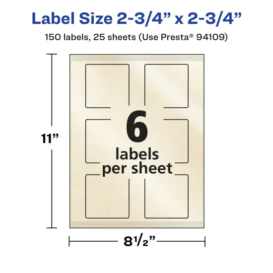 Avery Pearlized Ivory Square Labels with Sure Feed Technology, Print-to-the-Edge, 2.75" x 2.75" {5}