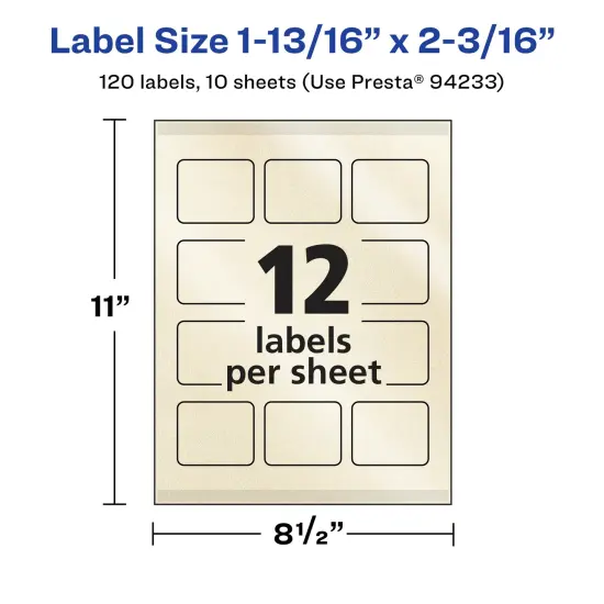 Avery Pearlized Ivory Rectangle Labels with Sure Feed Technology, Print-to-the-Edge, 1-13/16" x 2-3/16" {5}