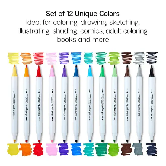 KINGART&reg; Twin-Tip&trade; Permanent Alcohol-Based Sketch Markers, 12 Colors {4}