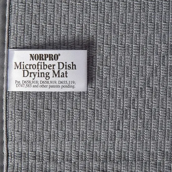 Norpro 16" x 18" Washable Microfiber Dish Drainer Glass Drying Mat Pad - Grey Trellis Pattern {6}