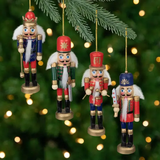 Northlight Set of 4 Red and Green Christmas Nutcracker Ornaments - 5" {1}