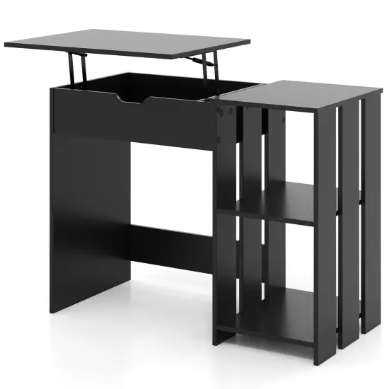 Black Space Saving Computer Desk with Hidden Compartment and Open Storage Shelves {1}