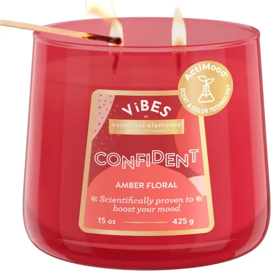 Candle-Lite Vibes Amber Floral Scented Candles, Perfect Relaxation Valentines Day Gifts for Her, Aromatherapy Mood-Enhancing, 15 oz 2-Wick Jar, 86 Hours Burn Time {1}