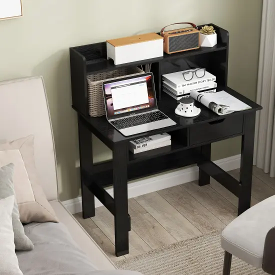 Black Wooden Computer Desk with 2 Outlets, 2 USB Ports and 1 Type-C Port {3}