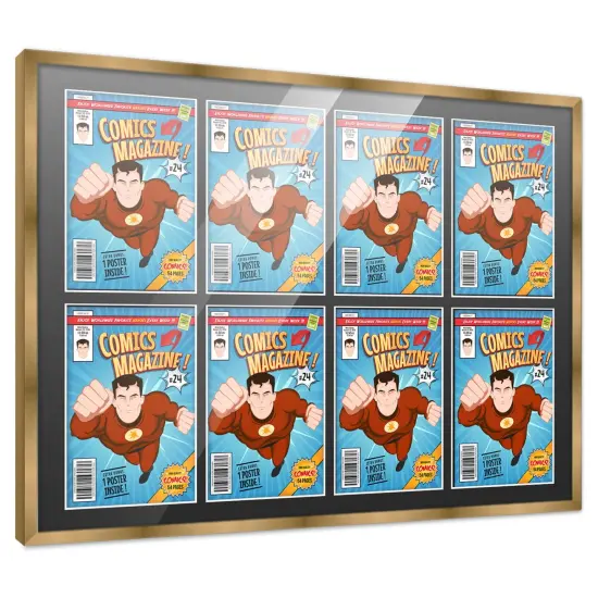Comic Book Frame with Mat for 8 Current Era Comics Published After 1985 - Bronze Wood Comic Frame With Black Mat for 6.875x10.5 Comics - 37.5x26.5 Frame Size {7}