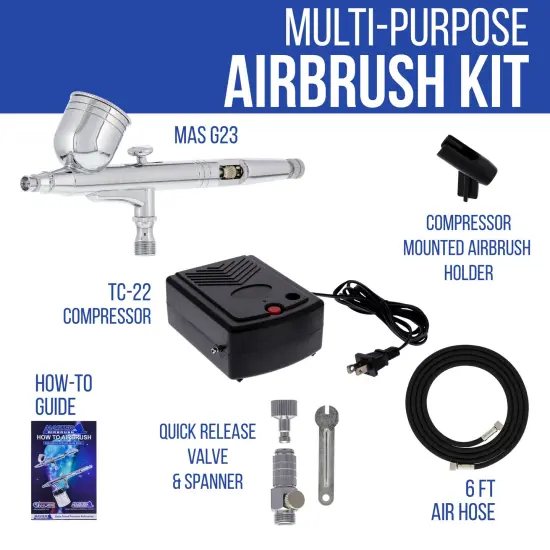 Airbrushing System Kit with a G23 Multi-Purpose Gravity Feed Dual-Action Airbrush with Cup and 0.3mm Tip , Mini Air Compressor, How-To-Airbrush Guide {2}