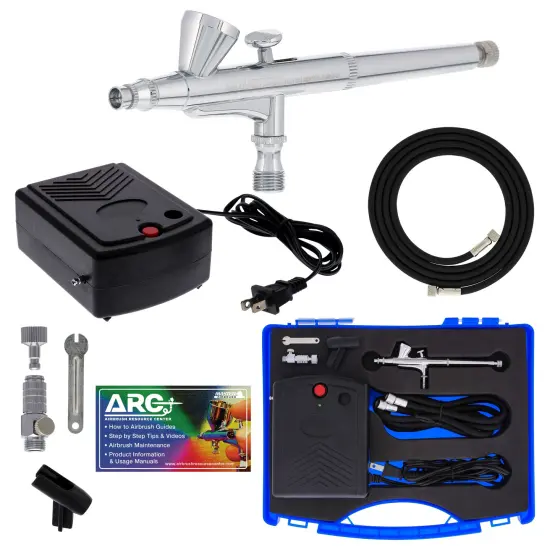 Airbrushing System with a Multi-Purpose Gravity Feed Dual-Action Airbrush with 0.3mm Tip, Mini Air Compressor, Hose, Storage Case, ARC Link Card {1}