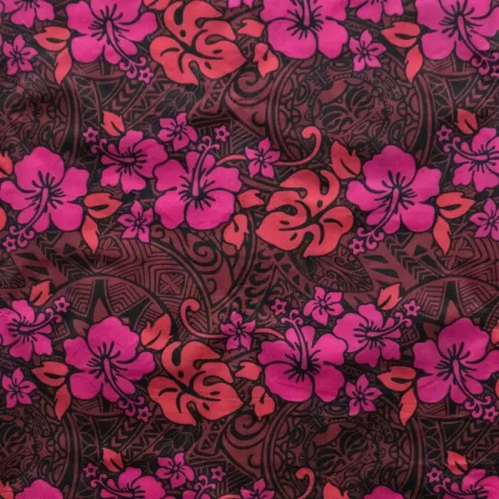 1 Yard Hibiscus Plumeria Monstera Leaf Fabric 100% Polyester, 60 Inches Width Royal / Aqua {2}