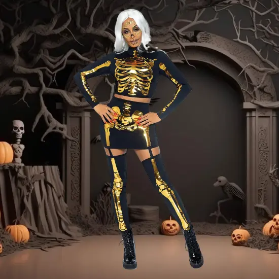 2 Pieces Golden Skeleton Costume for Halloween Graveyard and Theme Party Nights {1}