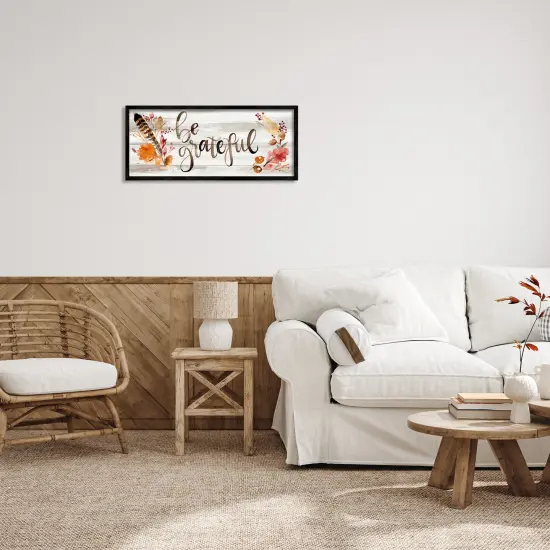 Be Grateful Boho Calligraphy Rustic Autumn Flowers Framed Giclee Art Black {2}