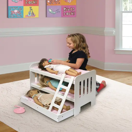 Badger Basket Trundle Doll Bunk Bed with Ladder and Free Personalization Kit - White/Pink {2}