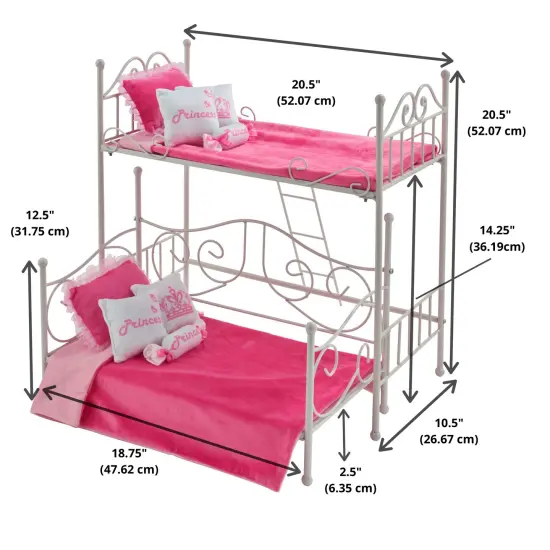 Badger Basket Scrollwork Metal Doll Loft Bed with Daybed and Bedding - White/Pink {4}