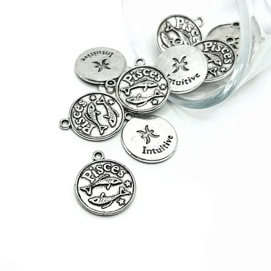 Silver Pisces Zodiac/Astrology Coin Charms, 17x20mm {1}