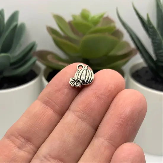 Small Silver Pumpkin Charms, 11x10mm {3}