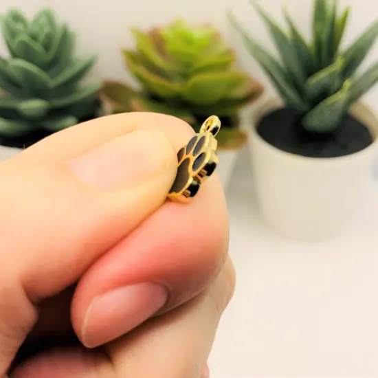 Black Enamel and Gold Paw Print Charms, 15x12mm {2}
