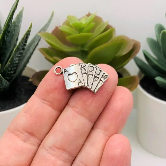 Silver Royal Flush Playing Card Charms, 25x13mm {2}